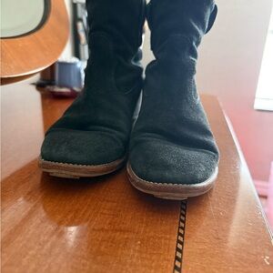 Women’s Black Suede Moto Boots with Stitched Sole